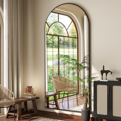 BEAUTYPEAK 76" x 34" Arch Floor Length Mirror with Stand, Black - color: Black, size: 76"L x 34"W