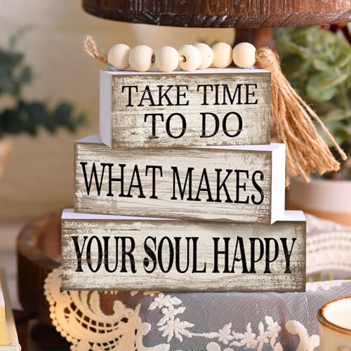 Yuntau 4 Pcs Farmhouse Tabletop Decoration Inspirational Tiered Tray Decor - style: Inspirational