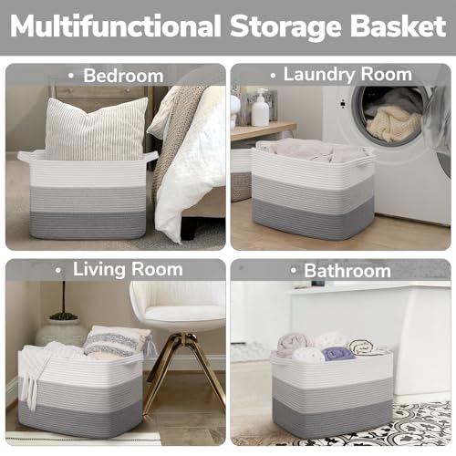 Goodpick 50L Large Woven Storage Basket, 18" x 14" x 12", Gradient Gray - color: Gradient Grey, size: 18"L x 14"W x 12"H