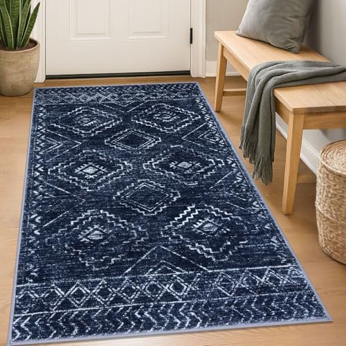 KILOCOCO Small Rug 3'x5' Entryway Rug Non-Slip Washable Rugs, Dark Blue - color: Dark Blue, size: 3' x 5' (Rectangular)