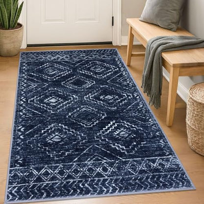 KILOCOCO Small Rug 3'x5' Entryway Rug Non-Slip Washable Rugs, Dark Blue - color: Dark Blue, size: 3' x 5' (Rectangular)