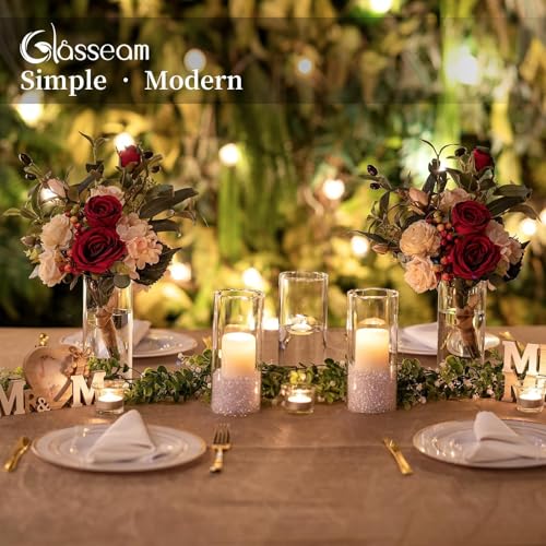 Glasseam Glass Cylinder Vase for Centerpiece, 12Pcs Small Clear Flower Vase - size: 8In