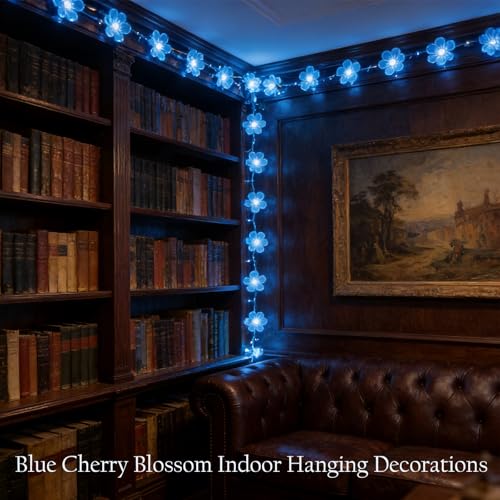 Plug in Blue Flower String Lights, 33ft 100 LED Cherry Blossom Fairy Lights - color: Blue