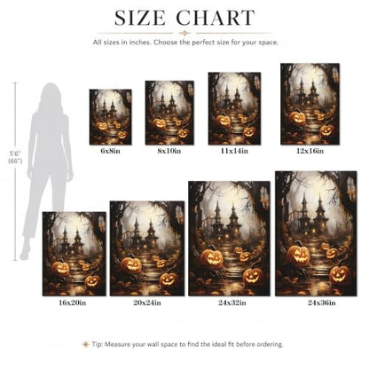 Halloween Wall Art, Gothic Haunted House and Pumpkin Halloween Pictures - color: Halloween01, size: 24"Lx32"W