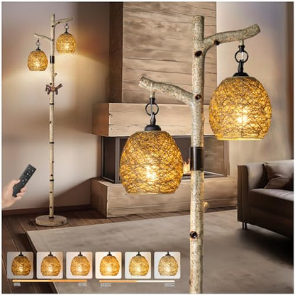 Scenekoy 68.5" Rustic Floor lamp with Remote Control, Bird Nest Lantern - color: Multicolor