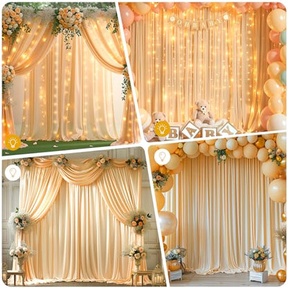 10 x 10ft Dark Champagne Backdrop Curtains with Lights String - color: Dark Champagne, size: W5' x H10'(2 panels)