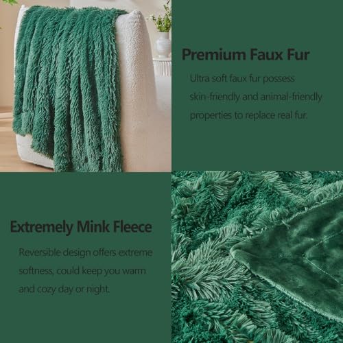 GONAAP Fuzzy Faux Fur Twin Blanket for Couch, Dark Green, 60"x80" - color: Dark Green, size: Twin(60"x80")