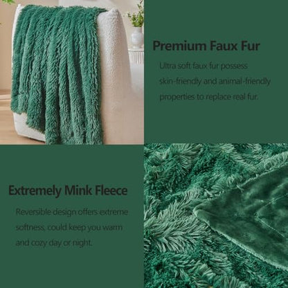GONAAP Fuzzy Faux Fur Twin Blanket for Couch, Dark Green, 60"x80" - color: Dark Green, size: Twin(60"x80")