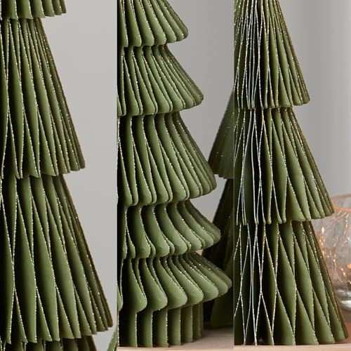 Set of 3 Honeycomb Paper Olive Green Trees (Medium Set 3 Olive) - color: Medium Set 3 Olive