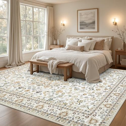 10x12 Area Rugs Living Room: Washable Boho Rug for Bedroom Beige - color: Beige, size: 10' x 12' (Rectangular)