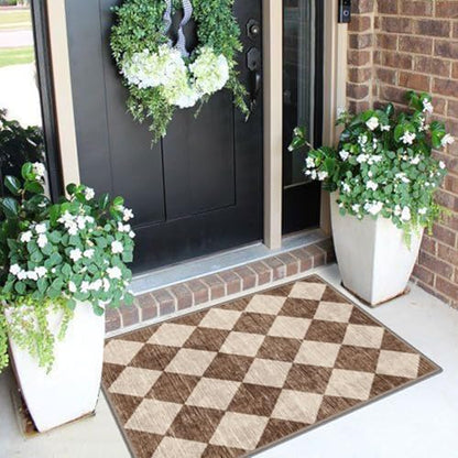 Front Door Rug - 2x3 Brown Beige Checkered Diamond Entry Rug - color: Diamond - Brown Beige, size: 2' x 3' (Rectangular)