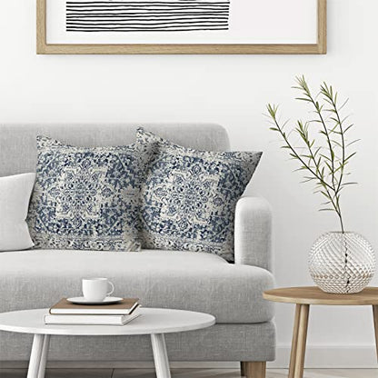 Blue White Ethnic Design Boho Pillow Covers 16x16 Set of 2 - color: Boho-1, size: 16" x 16" (Pack of 2)
