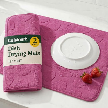Cuisinart Dish Drying Mat for Kitchen Counter, 2Pack XL 18x24in, Microfiber - color: Hearts Pink