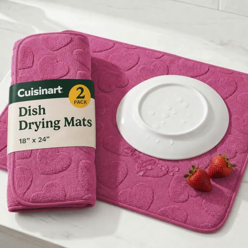 Cuisinart Dish Drying Mat for Kitchen Counter, 2Pack XL 18x24in, Microfiber - color: Hearts Pink