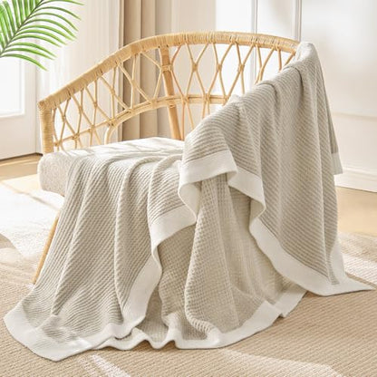 BEDELITE Soft Cozy Chenille Waffle Knit Throw Blanket,Farmhouse Boho - color: Beige, size: Twin(60"x80")
