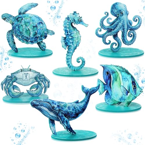 Wenqik 6 Sets Ocean Wooden Table Signs Beach Centerpiece - style: Ocean
