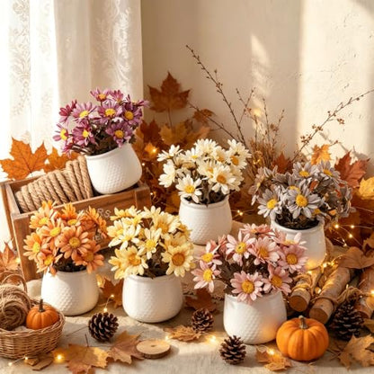 6PCS Artificial Daisy Fall Flower Arrangements with Large Ceramic Pots - color: Fall Multicolor-sunflower
