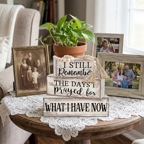 Yuntau 4 Pcs Farmhouse Christian Tabletop Decor Rustic Wood Bead Garland - style: Prayed