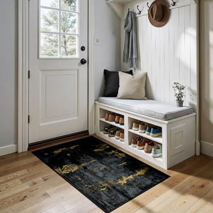 RELEANY Washable 3'x4' Abstract Area Rug for Living Room Black Gold - color: Black/Gold, size: 3' x 4' (Rectangular)
