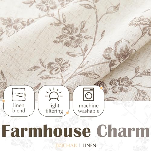 jinchan Floral Linen Kitchen Tier Curtains, 30 Inch, 2 Panels, Taupe - color: Alisa Taupe, size: 26"W x 30"L (Pack of 2)