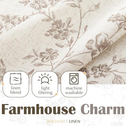 jinchan Floral Linen Kitchen Tier Curtains, 30 Inch, 2 Panels, Taupe - color: Alisa Taupe, size: 26"W x 30"L (Pack of 2)