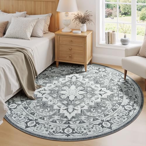 Lessymo 6FT Washable Round Area Rugs for Living Room, Non Slip Circle Rugs - color: Grey Beige, size: 6' (Round)