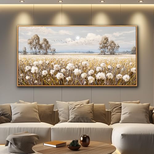 FUHAIHUA Canvas Wall Art for Living Room Wall Decor for Bedroom Office Wall Decoration Neutral Wildflower Field Landscape Painting Farmhouse Pictures Artwork Room Aesthetic Home Decor 20x40 in - color: Neutral Wildflower Field Canvas Wall Art, size: 40"L