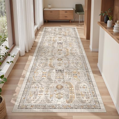 befbee 2'6"x8' Runner Rug for Hallway Washable Non Slip Kitchen Rug - color: Brown/Gold, size: 2'6" x 8' (Runner)