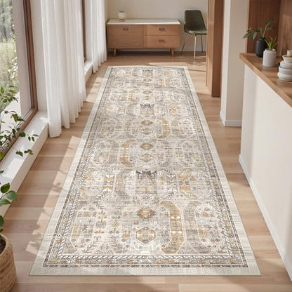 befbee 2'6"x8' Runner Rug for Hallway Washable Non Slip Kitchen Rug - color: Brown/Gold, size: 2'6" x 8' (Runner)
