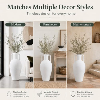 UPWOIGH 20in Ceramic Floor Vase with Handles - color: Off-white, size: 20''