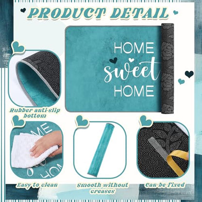 Fourluoo 3 Pcs Teal Turquoise Kitchen Rugs and Mats Set - color: Teal