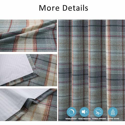 always4u Plaid Tartan Curtains for Living Room Bedroom Check Curtains Grommet Window Treatments 2 Panels Blue Pink 45 * 95 Inches - color: Blue/Pink, size: 45"W x 95"L (Pack of 2)