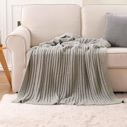 Battilo Grey Throw Blanket for Couch, Fluffy Soft Chenille Blanket, 50"x60" - color: Grey, size: 50"x60"