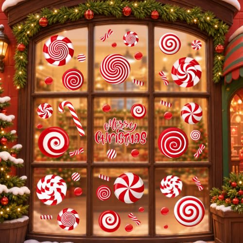 9 Sheets Christmas Window Clings Decor, Candy Cane Christmas Decorations - color: Christmas Candy