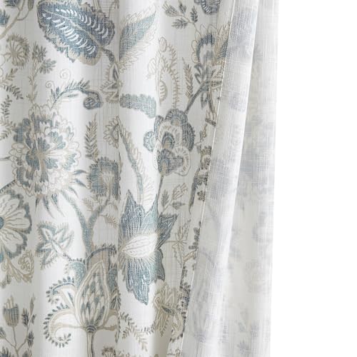 Kayne Studio Blue Grey Jacobean Floral Rod Pocket Semi Sheer Curtains 90" L - color: Blue Grey, size: 52"W x 90"L (Pack of 2)