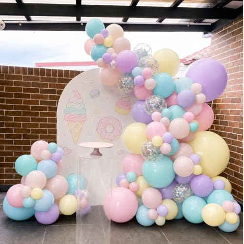 Pastel Balloon 12Inch Colorful Macaron Pink Teal Blue Yellow Purple Balloon - color: Blue Yellow Pink Purple