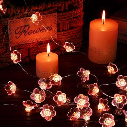 USB & Battery Powered 10ft 30 LED Cherry Blossom String Lights Party Decor - color: 13ft Pink Flower Lights