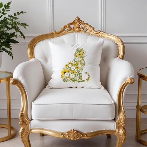 Daisy Floral Cat Pillow Covers 18x18, Gifts for Cat Lovers Mom Lady Owners, Elegant Kitten Kitty Decorative Pillow Covers for Home Bedroom Living Room Decor, Pet Lover Gifts - color: Style17