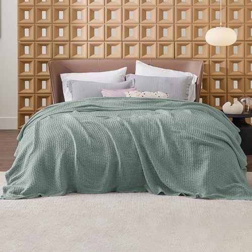 Bedsure 100% Cotton Blanket, Waffle Weave, Full Size, Green, 80"x90" - color: 04 Green, size: Full (80" X 90")