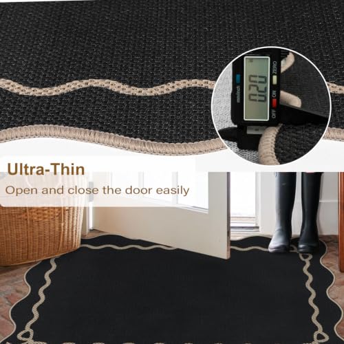 Rugalia Easy Jute Scalloped Entryway Rug 2x3 Black Front Door Mats - color: Black Bow, size: 2' x 3' (Rectangular)