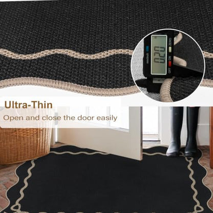 Rugalia Easy Jute Scalloped Entryway Rug 2x3 Black Front Door Mats - color: Black Bow, size: 2' x 3' (Rectangular)