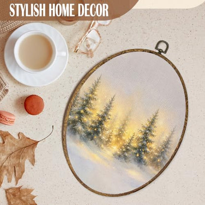 FSTCSV Christmas Winter Forest Oval Wall Art Framed 8.8x11.5in - color: oval-11