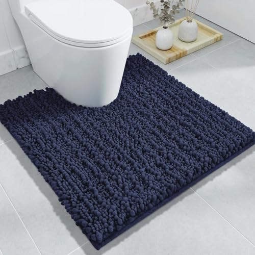 Disolla Toilet Rug 24x24 Inch - Navy Blue U-Shaped Bathroom Floor Mat, Soft Shaggy Plush Absorbent Chenille Contour Rug, Non-Slip Washable Pedestal Base Rug - color: Navy Blue, size: 2' x 2' (24''x24'' Toilet Rug)