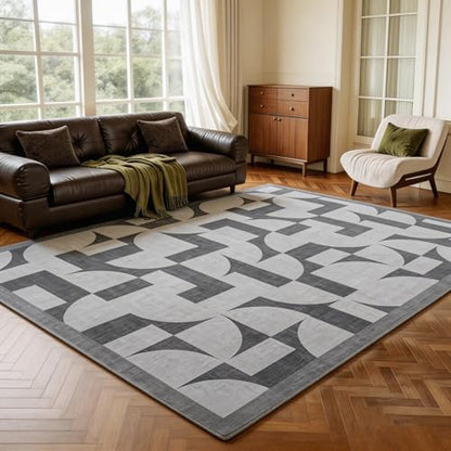 ThreadGlobe Abstract 5x7 Area Rugs Modern Geometric for Living Room, Grey - color: Grey Geometry, size: 5' x 7'
