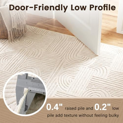 Etwel 5x7 Beige Modern Geometric Textured High-Low Pile Washable Area Rug - color: Neutral Beige, size: 5' x 7'