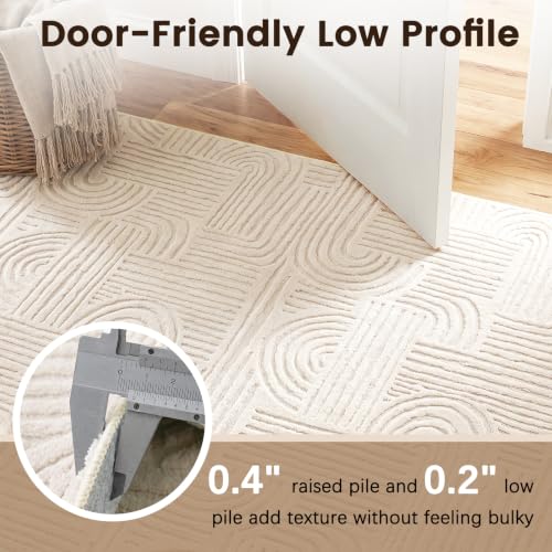 Etwel 4x6 Beige Modern Geometric Textured High-Low Pile Washable Area Rug - color: Neutral Beige, size: 4' x 6'