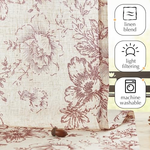 jinchan Red Floral Linen Kitchen Tier Curtains and Valance Set 3 Pieces - color: Alice | Red on Linen, size: 26"W x 24"L (Pack of 3)