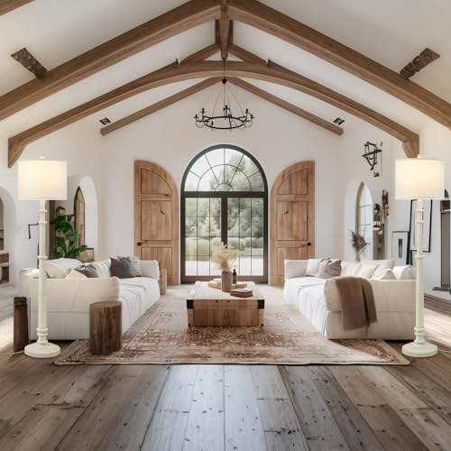 Floor Lamps for Living Room - 60" Farmhouse Floor Lamp with Adjustable Color Temperatures - Vintage Standing Lamp Reading Light with Linen Shade Retro Tall Lamp for Bedroom Office, Almond White - color: Almond White