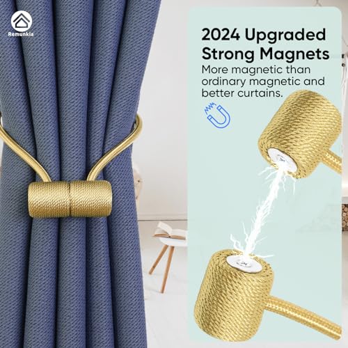 Remunkia Magnetic Curtain Tiebacks 6 Pack, Curtain Tie Backs Curtain Holders, Window Treatment Holdbacks with Strong Magnet, Gold - color: Gold, size: 6 Pack