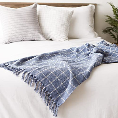 DII Transitional Checked Plaid Woven Throw, 50x60, Stonewash Blue - color: Stonewash Blue, size: 50x60"
